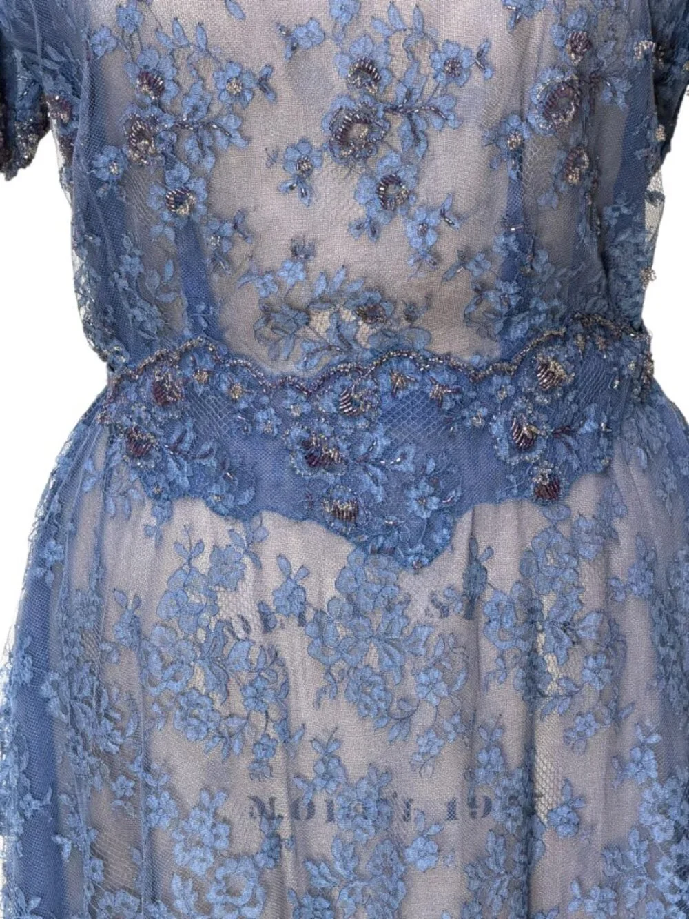 1950s blue lace dress with beaded accents Size L - Picture 10 of 11